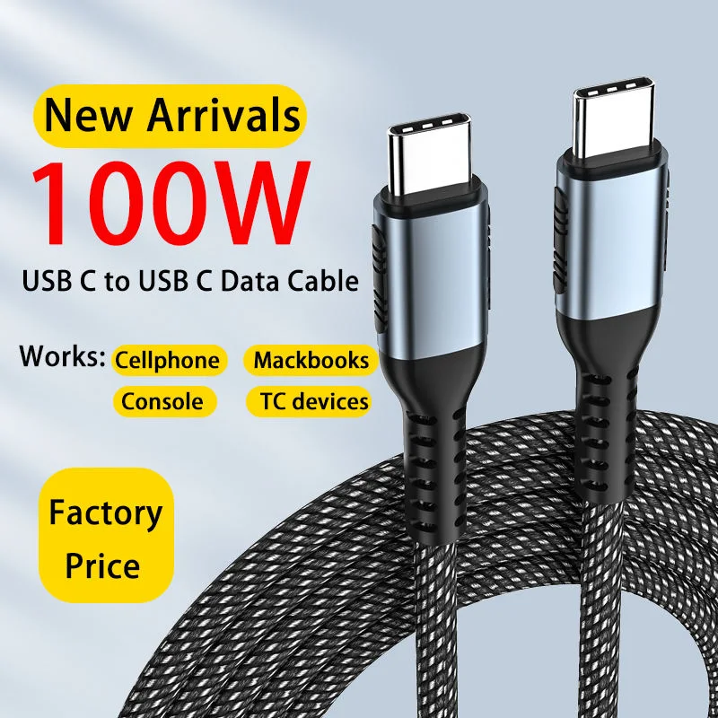 New Arrivals USB 2.0 20GB 100W Pd 5A USB C to USB C Nylon Braided Cable for MacBook Laptop for Game Console Cable